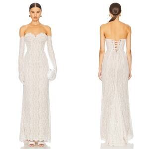 BRONX AND BANCO Kiera Strapless Lace White Maxi Dress with Gloves Size XS